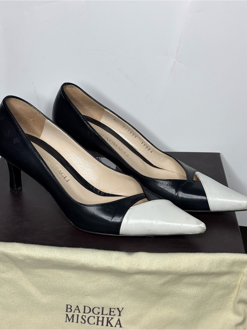 Bruno Magli Black Pumps with White Pointed Toe